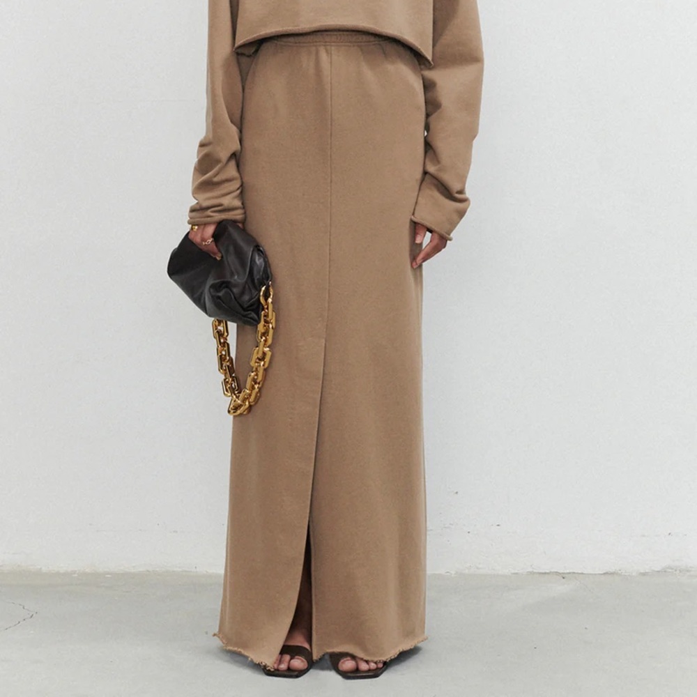 NWT- COMMENSE Live It Up Maxi Skirt in Camel